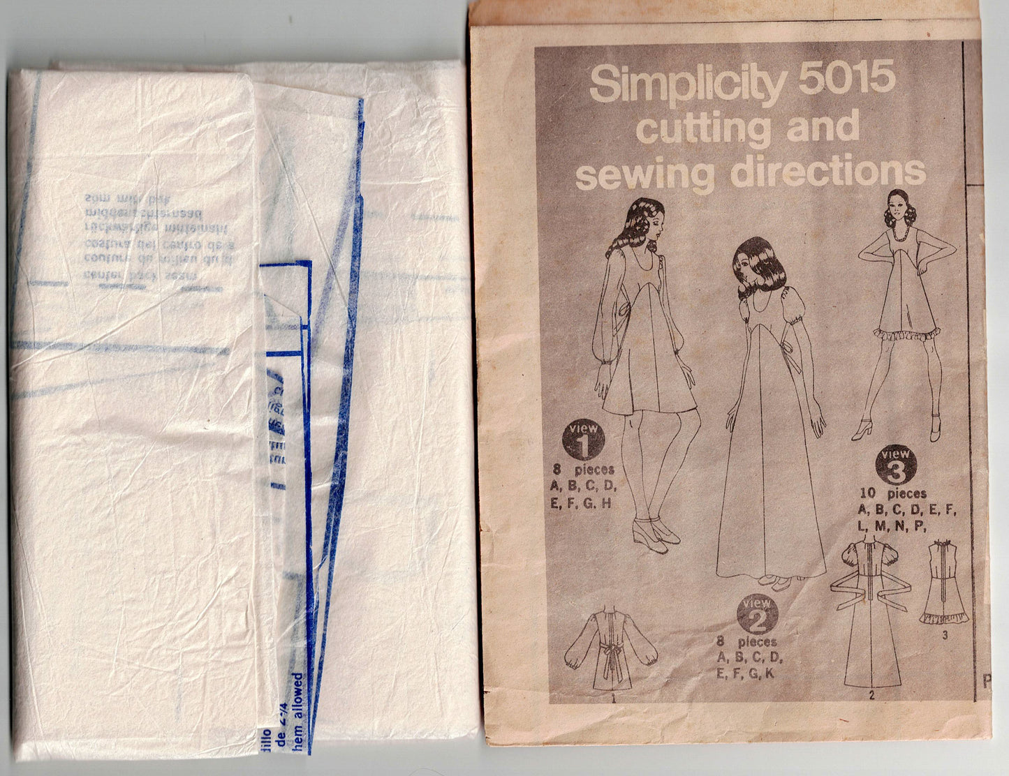 Simplicity 5015 Womens Empire Waisted Puff Sleeved Dress with Seam Interest 1970s Vintage Sewing Pattern Size 12 Bust 34 Inches