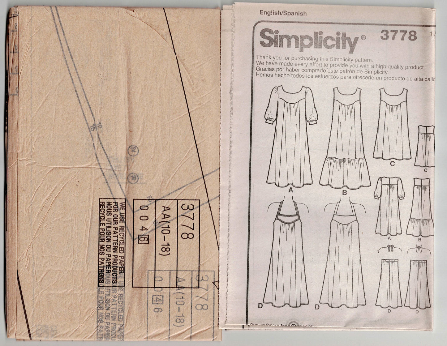 Simplicity 3778 Womens Halter or Pullover Summer Dress or Tunic Top Out Of Print Sewing Pattern Size 10 - 18 UNCUT Factory Folded