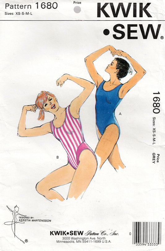 Kwik Sew 1680 Womens Stretch Knit Leotards with High Cut Legs 1980s Vintage Sewing Pattern Size XS - L UNCUT Factory Folded