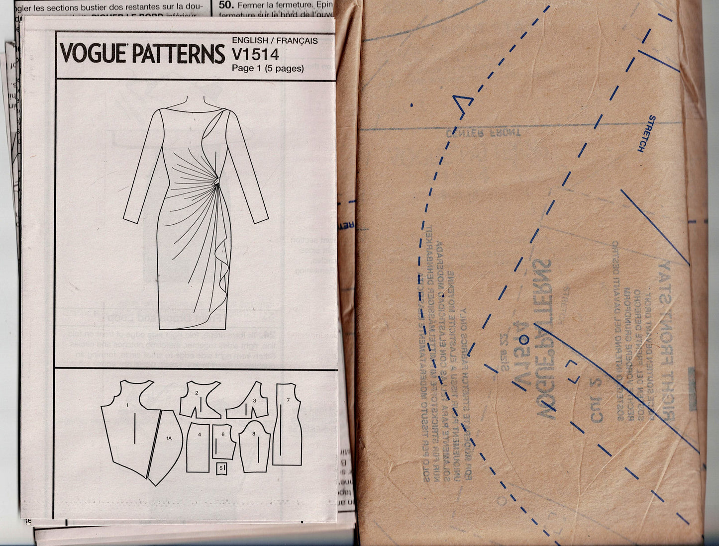 Vogue Designer Original 1514 BELLVILLE SASSOON Womens Stretch Knit Mock Wrap Evening Dress with Side Drape & Cutout Out Of Print Sewing Pattern Size 14 - 22 UNCUT Factory Folded