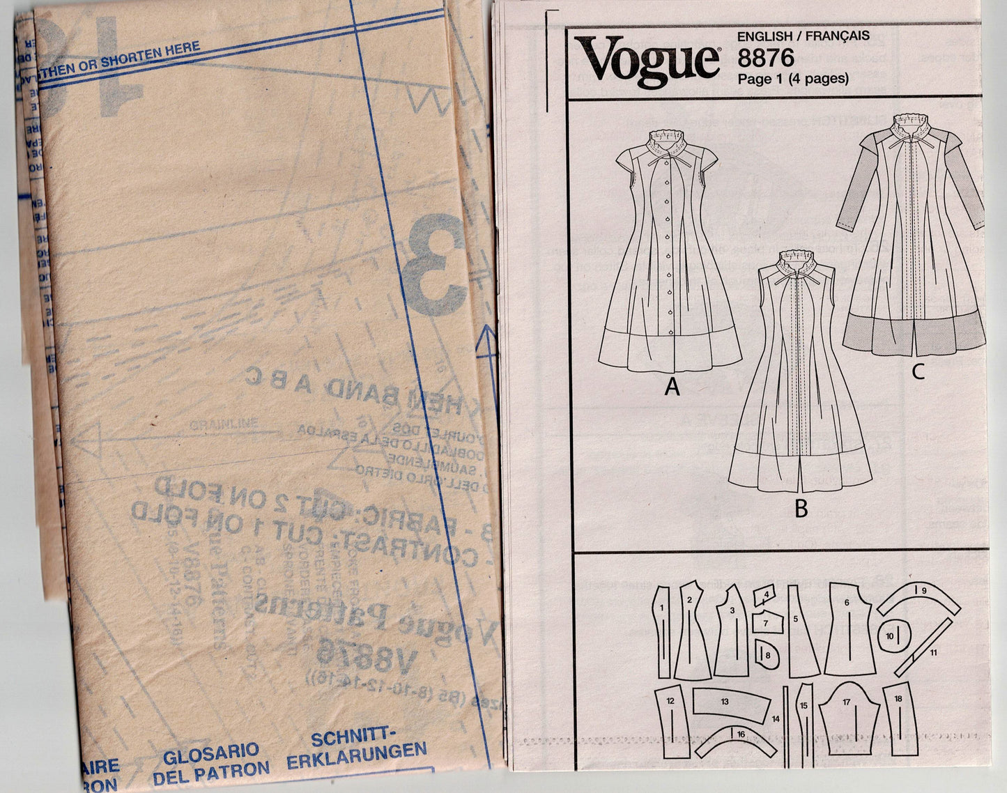 Vogue Designer Original 8876 MARCY TILTON Womens Flared Ruffled & Tucked Dresses Out Of Print Sewing Pattern Sizes 8 - 16 UNCUT Factory Folded