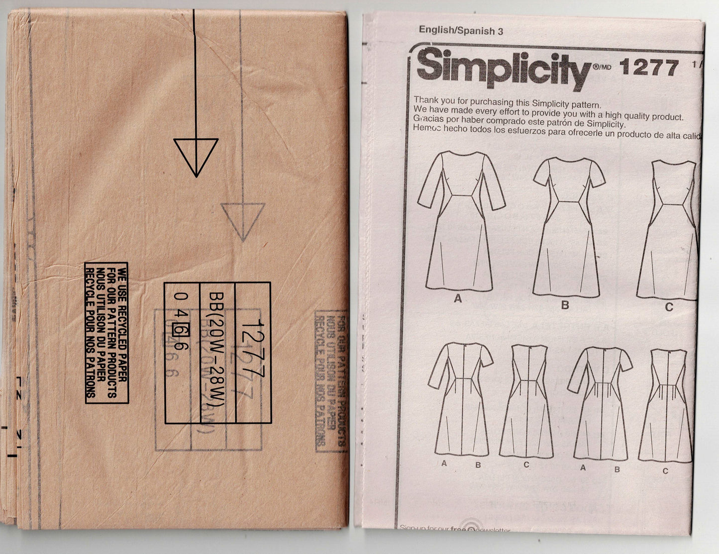 Simplicity 1277 Womens AMAZING FIT Side Panelled Dress with Pockets Out Of Print Sewing Pattern Sizes 20 - 28 UNCUT Factory Folded