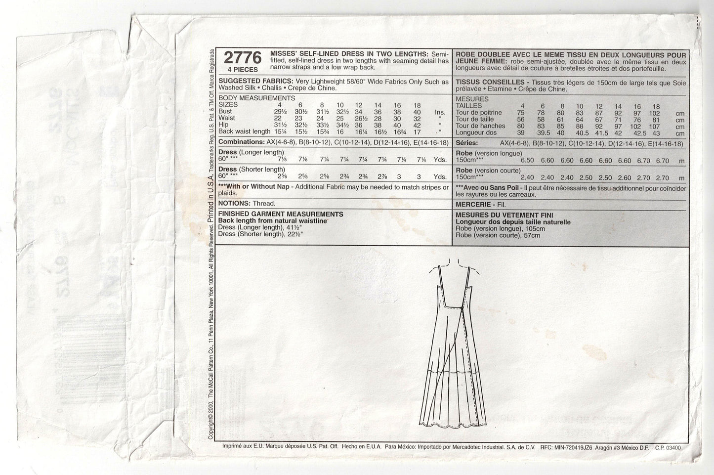 McCall's 2776 EVENING ELEGANCE Womens Evening Low Back Asymmetric Self Lined Dress Out Of Print Sewing Pattern Size 8 - 12 UNCUT Factory Folded