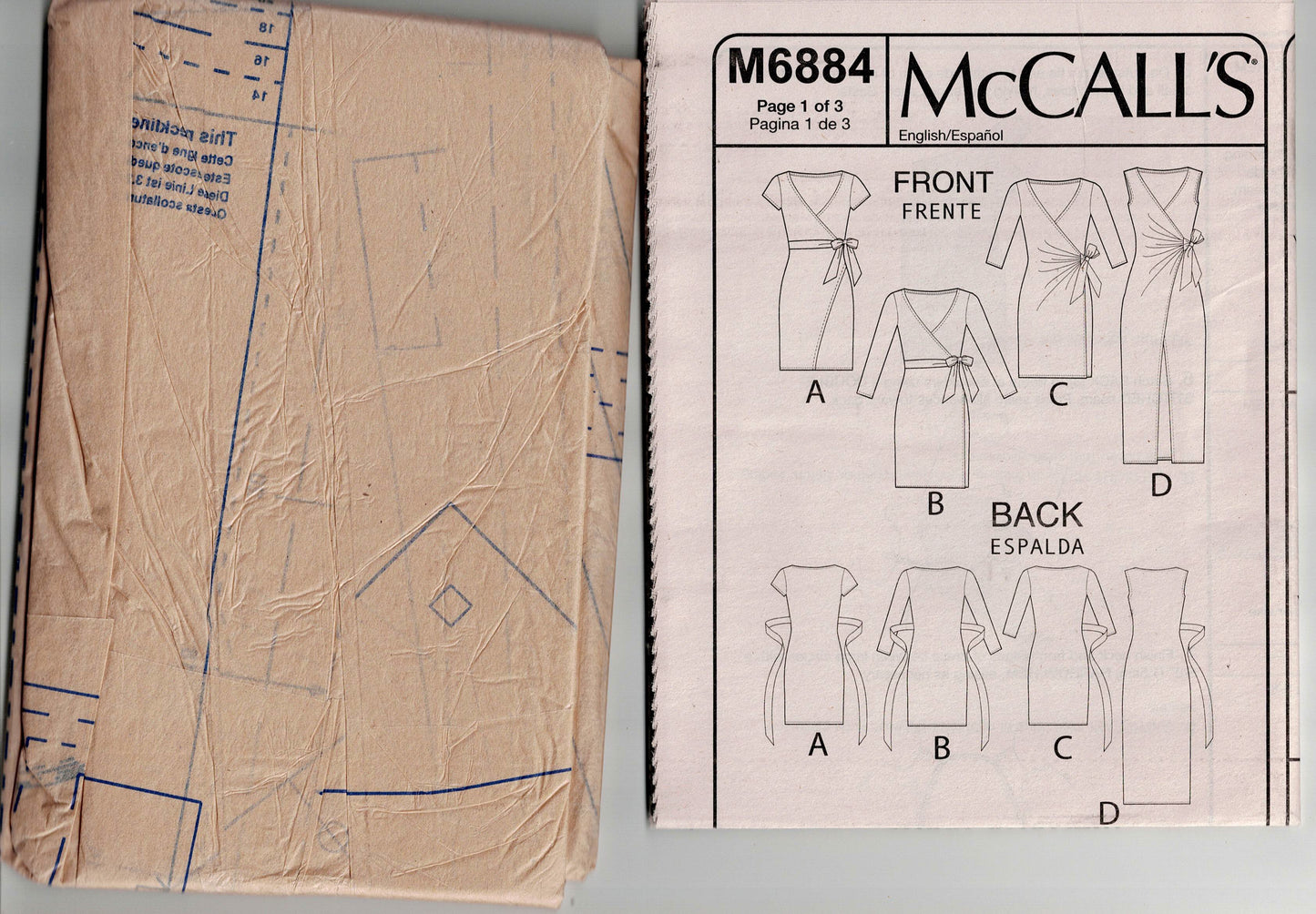 McCall's 6884 Womens EASY Stretch Wrap Dresses Out Of Print Sewing Pattern Size 14 - 22 UNCUT Factory Folded