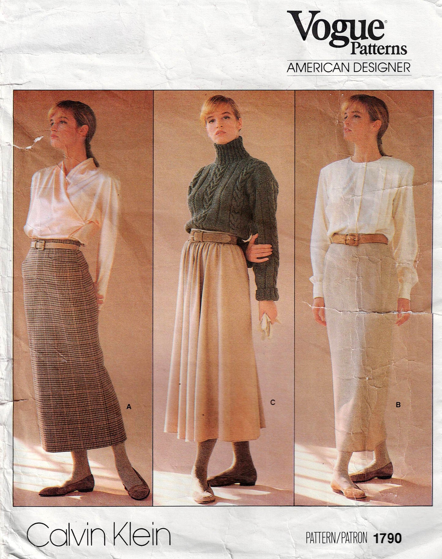 Patrón de costura vintage de los años 80 para faldas rectas o acampanadas para mujer de Calvin Klein, diseñador estadounidense Vogue, talla 10 o 12, n.° 1790