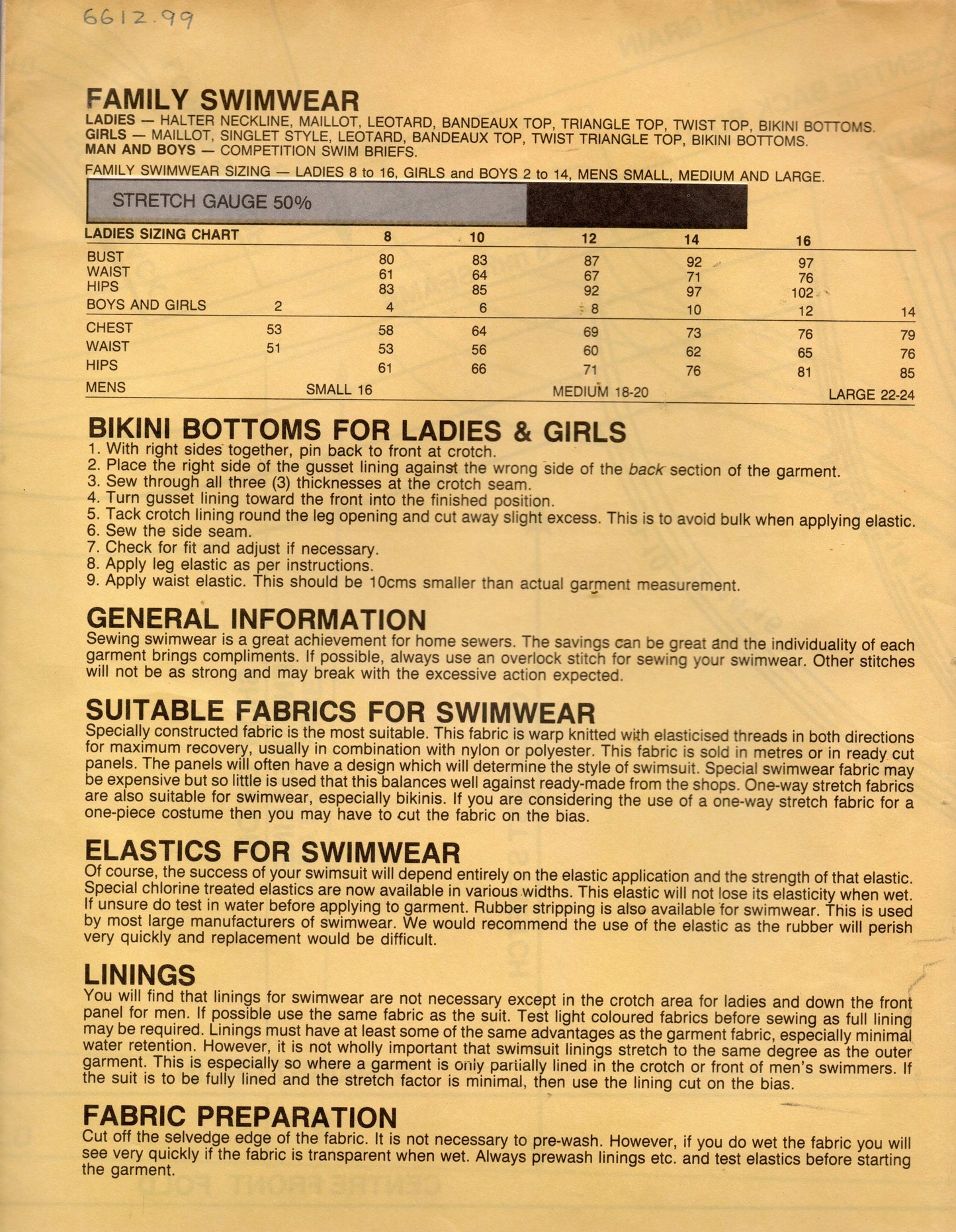 Patrón de costura vintage de los años 80 para trajes de baño familiares para hombres, mujeres y niños de Justknits, todos los tamaños, patrón maestro doblado de fábrica sin cortar