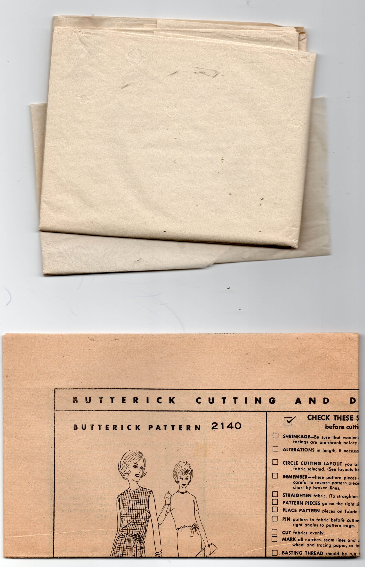 Patrón de costura vintage de los años 60 para vestido con blusa y falda plisada o amplia para mujer Butterick 2140, talla 12, busto de 32 pulgadas