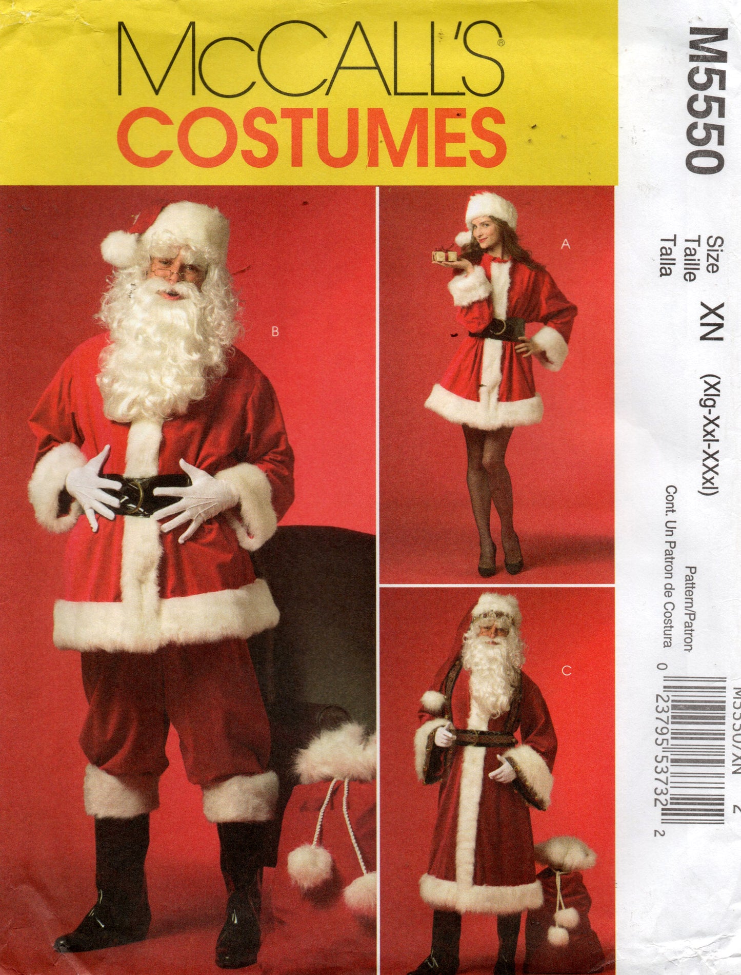 Patrón de costura para disfraz de Papá Noel unisex McCall's M5550 para hombre y mujer, tallas S, L o XL, XXL, sin cortar, doblado de fábrica