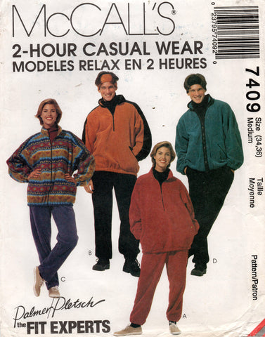 McCall's 7409 Palmer Pletsch Womens Mens UNISEX Winter Tracksuits & Headband 1990s Vintage Sewing Pattern Sizes MEDIUM UNCUT Factory Folded