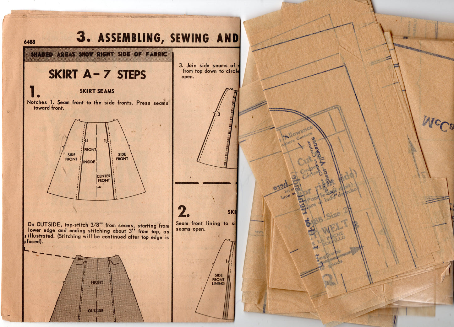 McCall's 6488 Womens or Teens Flared Skirts 1960s Vintage Sewing Pattern Waist 23 inches