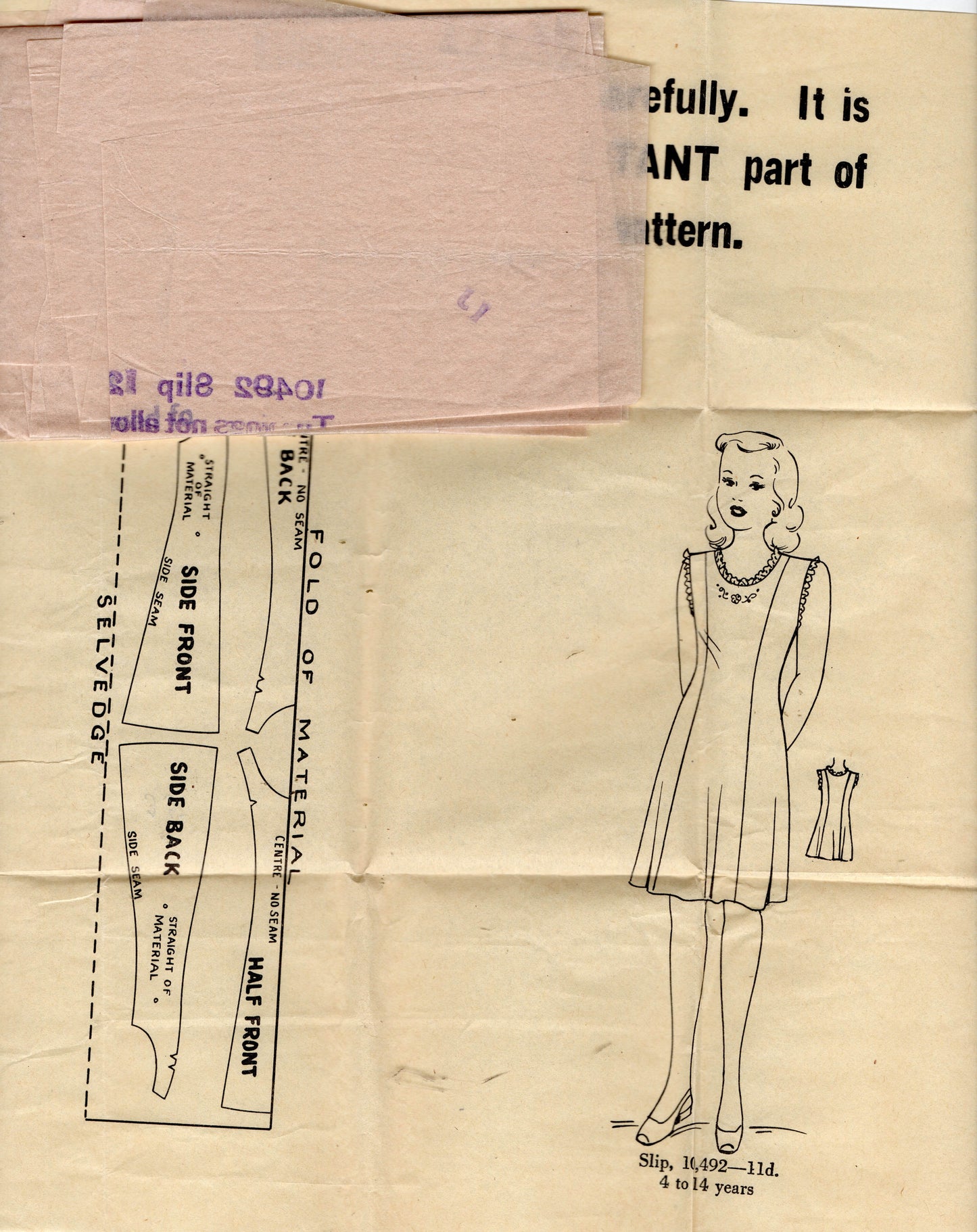 Australian Home Journal 10492 Teen Girls Princess Slip Petticoat 1950s Vintage Sewing Pattern Size 12 Bust 29 inches