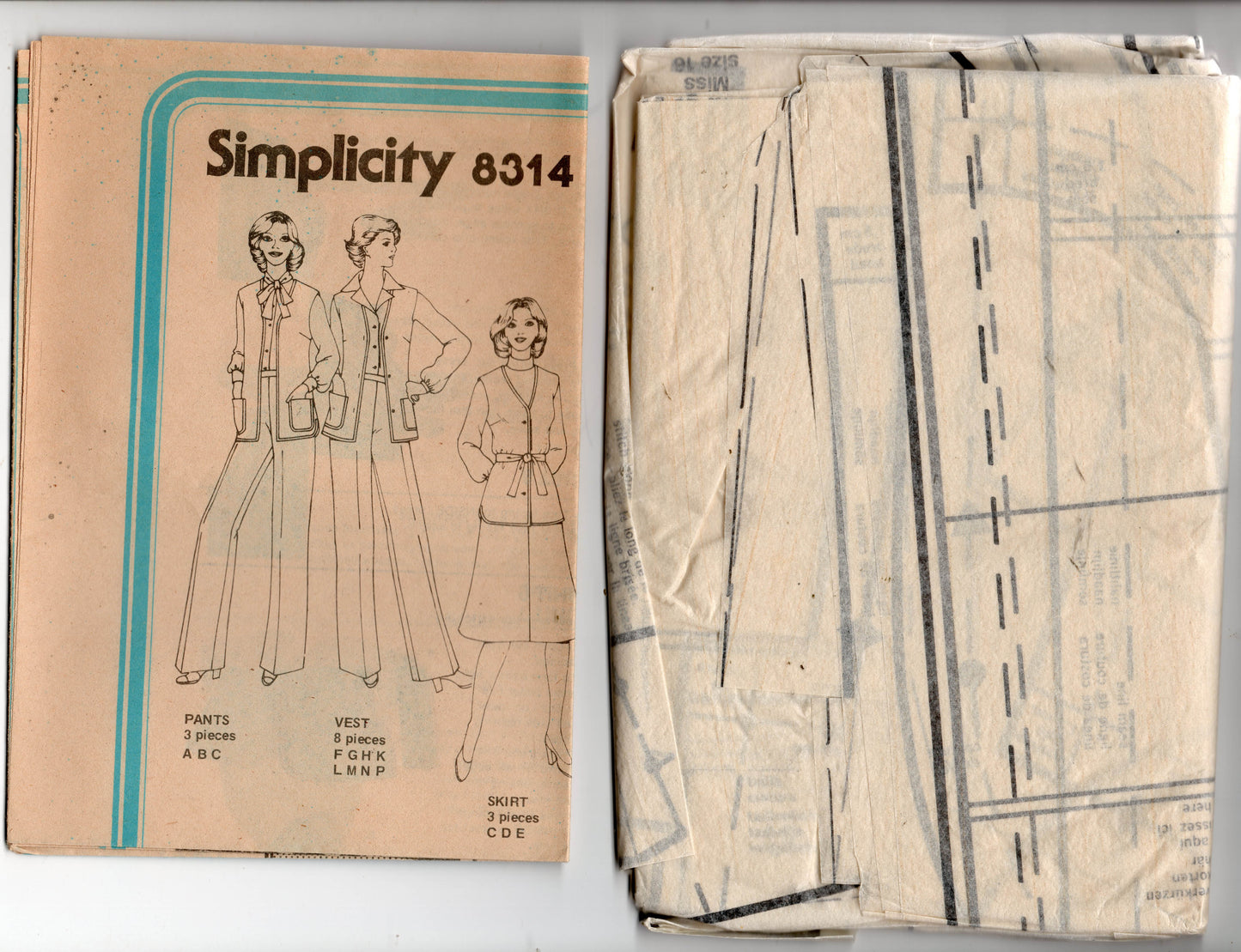 Simplicity 8314 Womens JIFFY Skirt Pants & Vest 1970s Vintage Sewing pattern Size 16 Bust 38 inches UNCUT Factory Folded