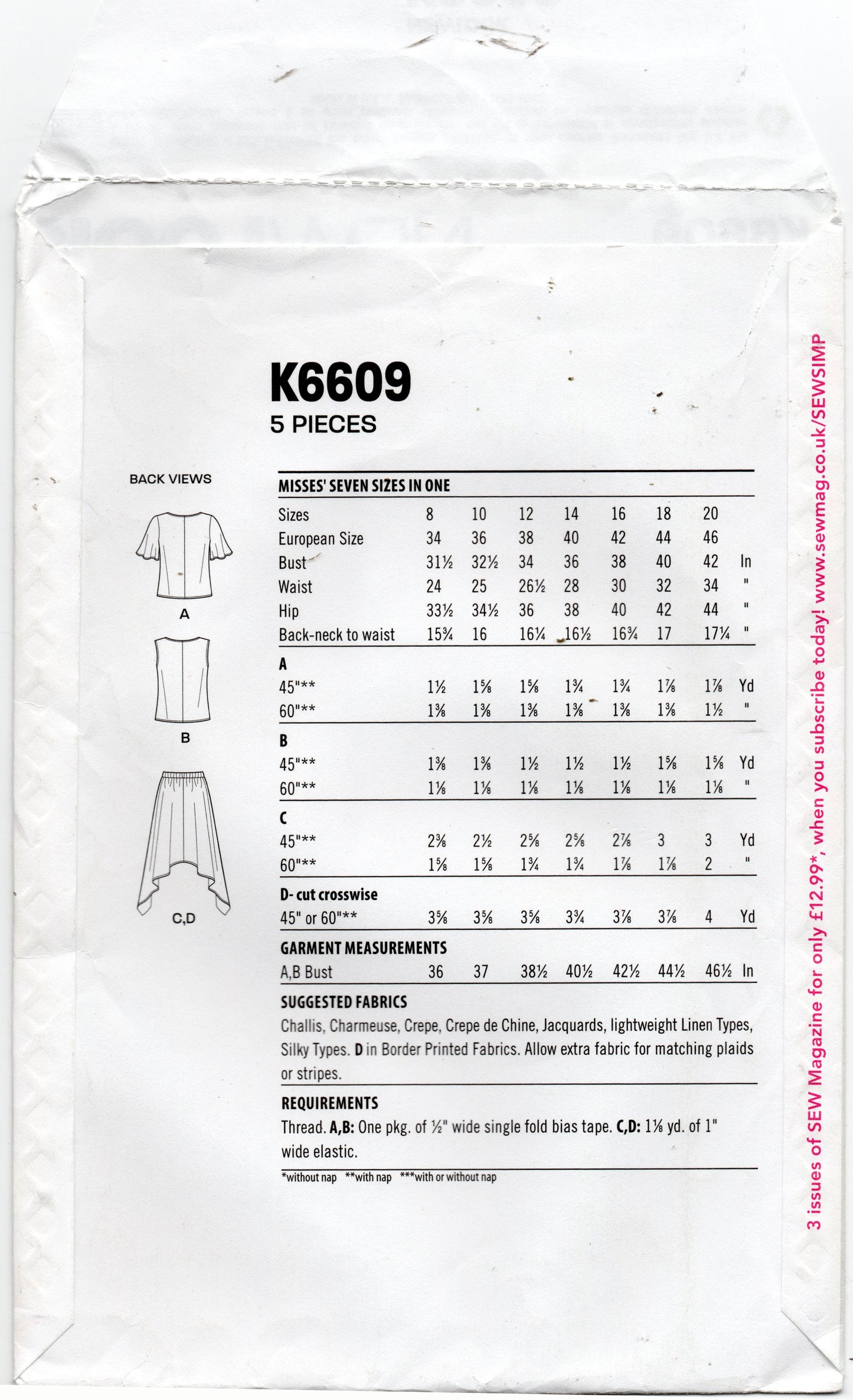 New Look K6609 Womens EASY Casual Two Piece Dress Out Of Print Sewing Pattern Size 8 - 20 UNCUT Factory Folded