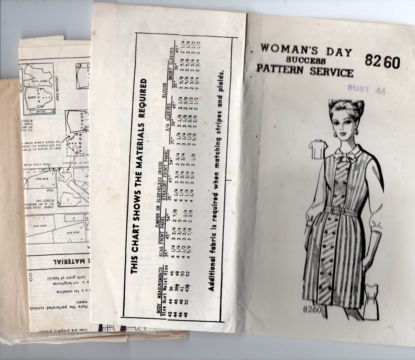 Patrón de costura vintage de los años 60 para vestido y blusa con ribete de botones para mujer de talla grande 8260 de Woman's Day Busto 44 pulgadas SIN USAR Doblado de fábrica