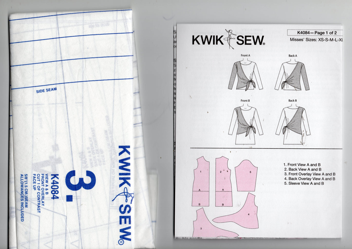 Kwik Sew K4084 Womens Stretch Diagonal Draped Colour Block Tops Out Of Print Sewing Pattern Size XS - XL UNCUT Factory Folded