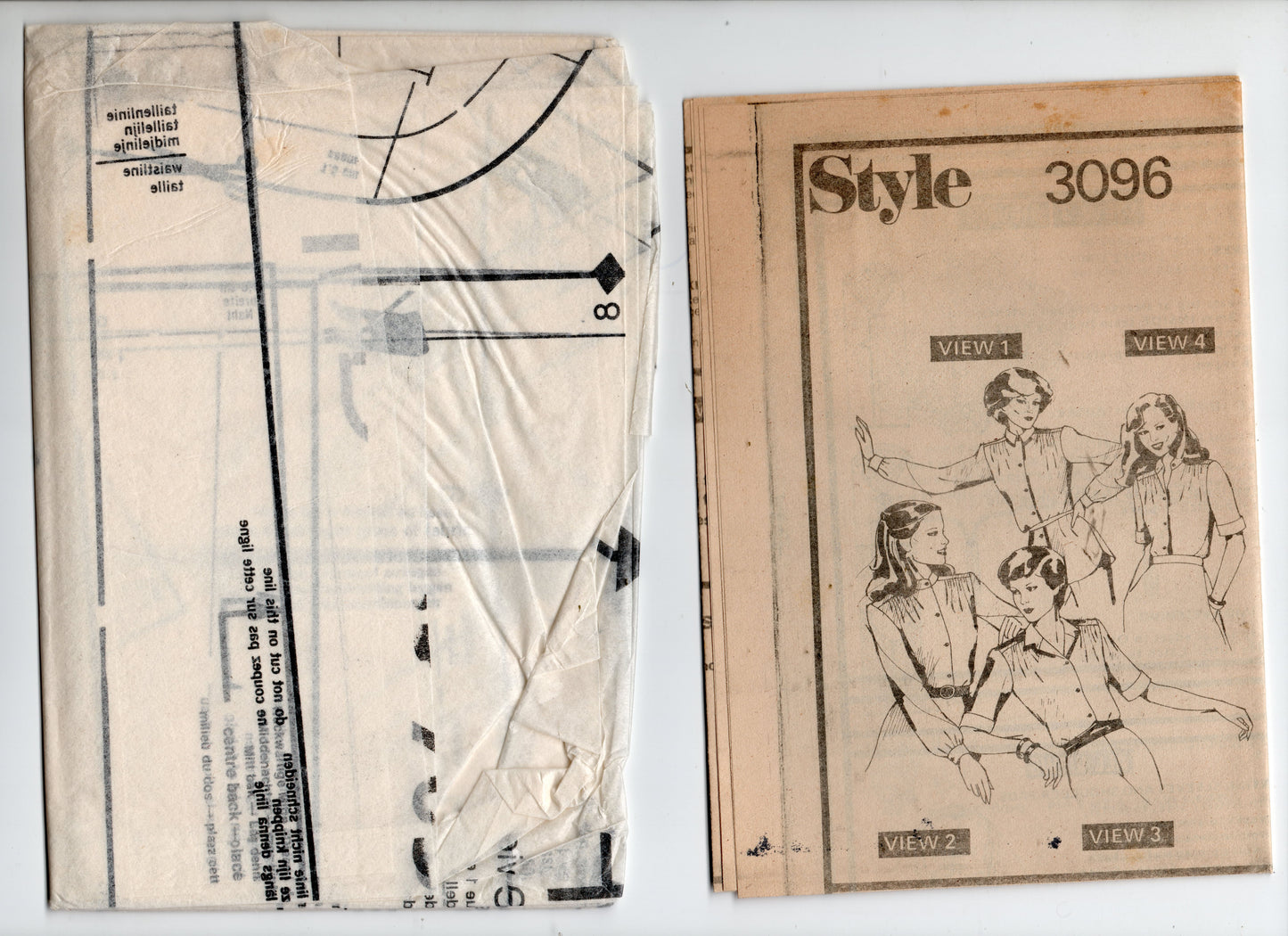 Style 3096 Womens Gathered Shoulder Shirts 1980s Vintage Sewing Pattern Size 12 Bust 34 inches UNCUT Factory Folded