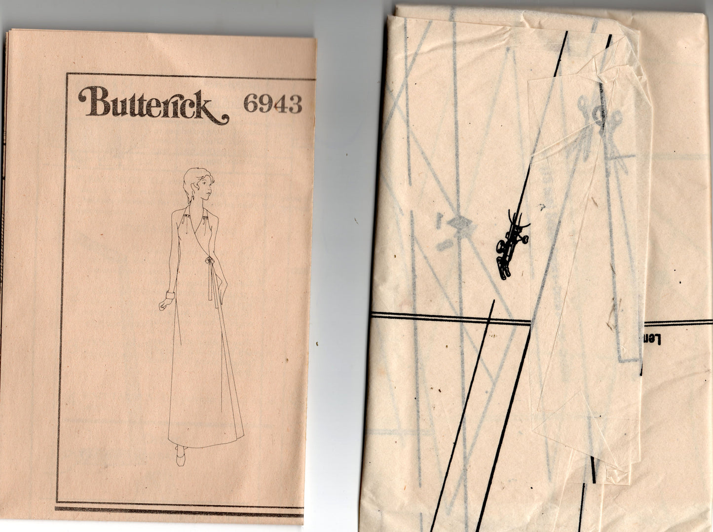 Patrón de costura vintage de los años 70 para vestido de noche con cuello halter Butterick 6943 para mujer, talla 14, busto de 36 pulgadas, sin cortar, doblado de fábrica