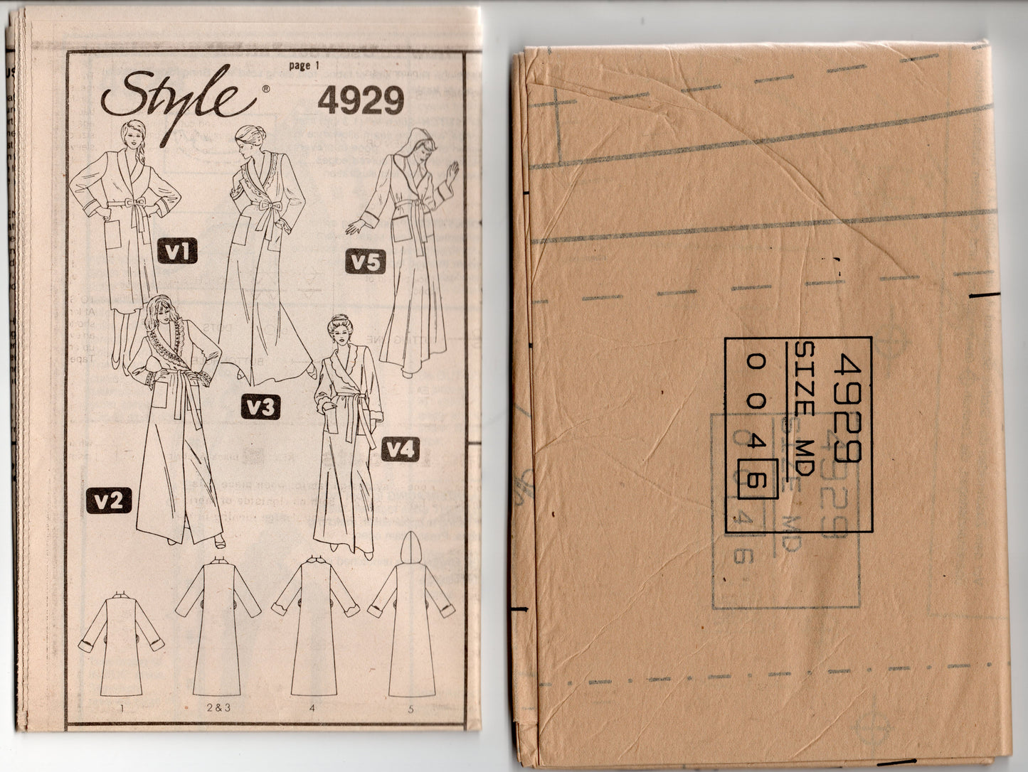 Style 4929 Womens Shawl Collar or Hooded Wrap Robe 1980s Vintage Sewing Pattern Size MEDIUM 14 - 16 UNCUT Factory Folded