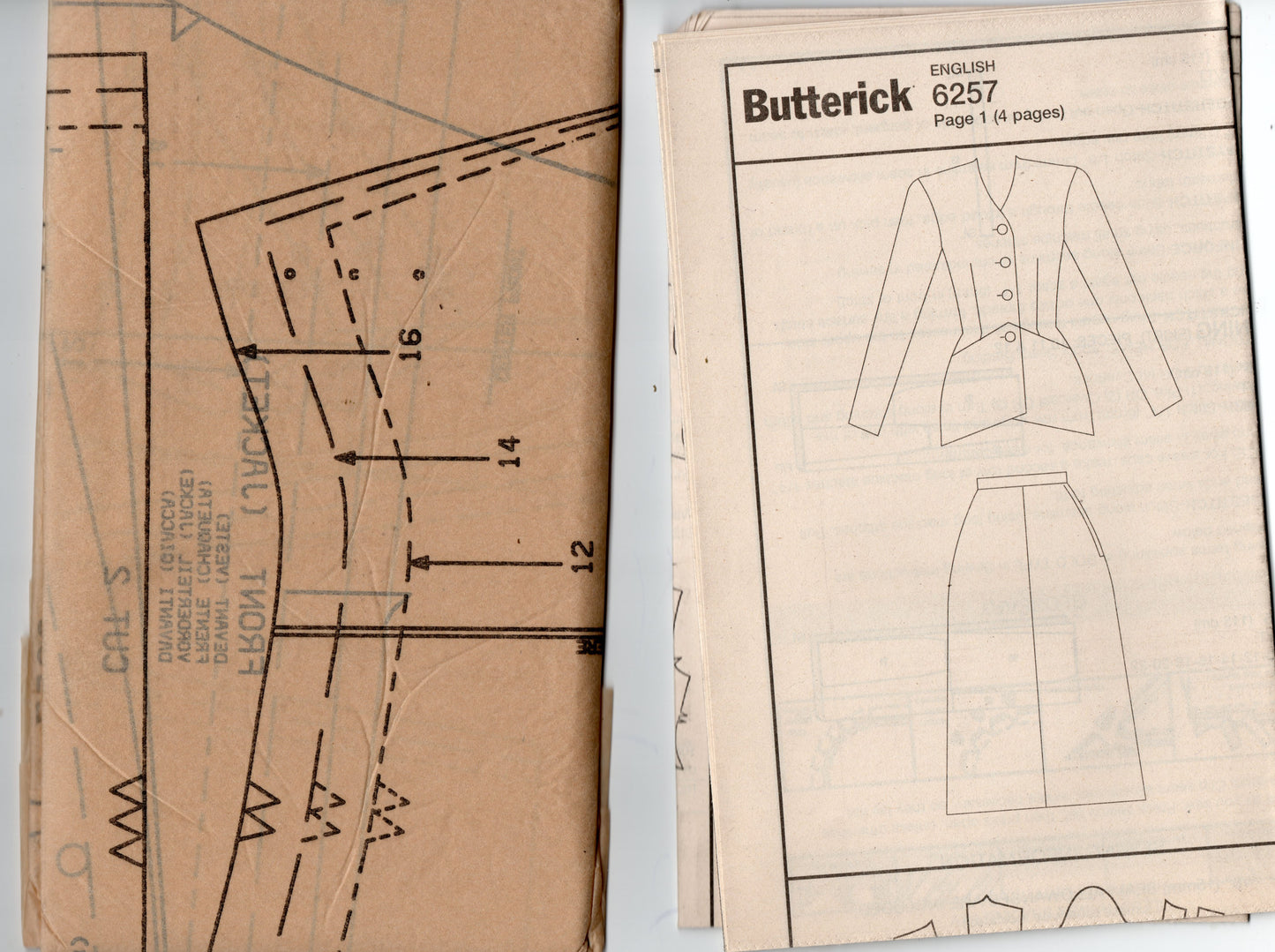 Butterick 6257 Womens Reissued 1940s Lined Skirt Suit 1990s Vintage Sewing Pattern Size 12 - 16 UNCUT Factory Folded