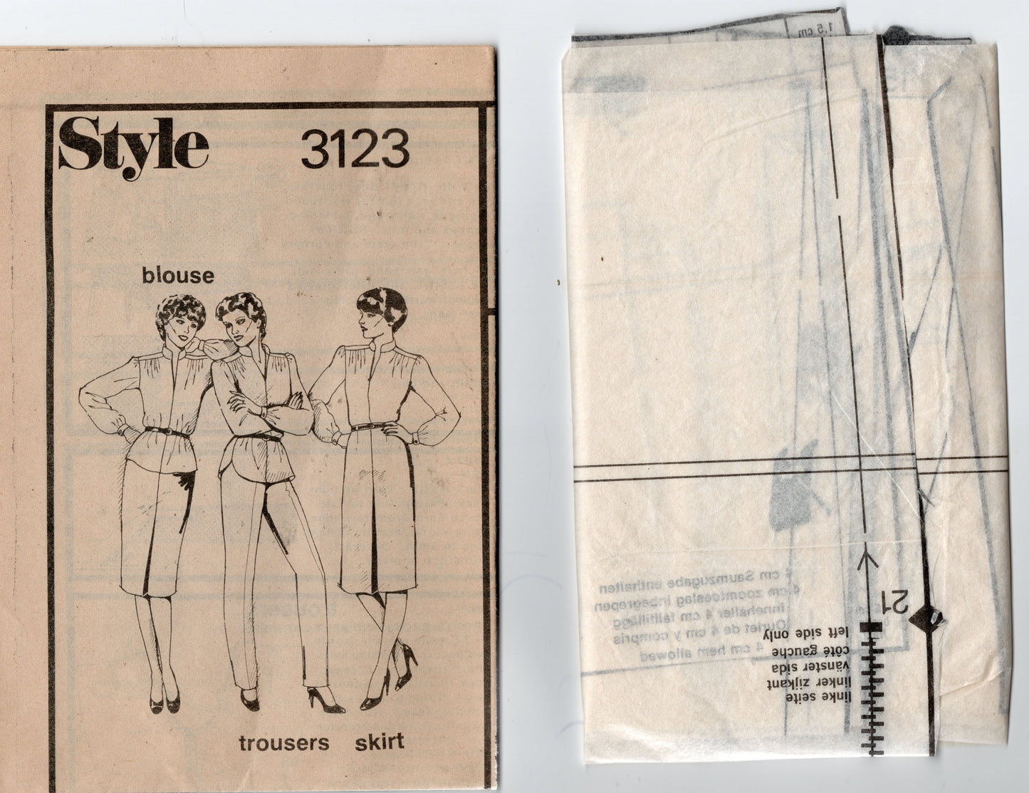 Style 3123 Womens Stand Collar Shirt Pants & Pencil Skirt 1980s Vintage Sewing Pattern Size 12 Bust 34 inches
