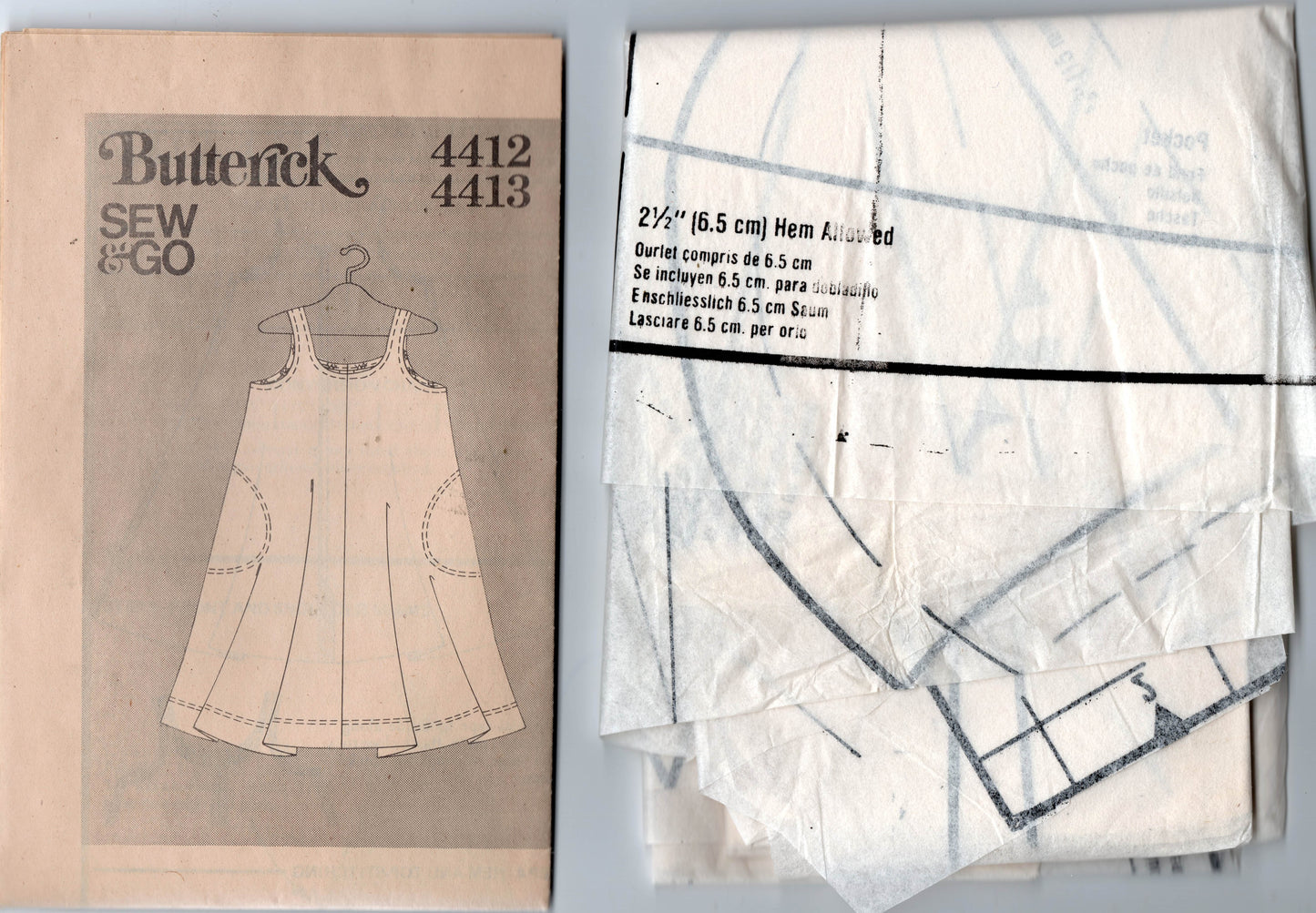 Butterick 4412 Vestido tipo carpa o delantal sin mangas para mujer, estilo sencillo, con bolsillos, patrón de costura vintage de los años 70, busto de 32 pulgadas