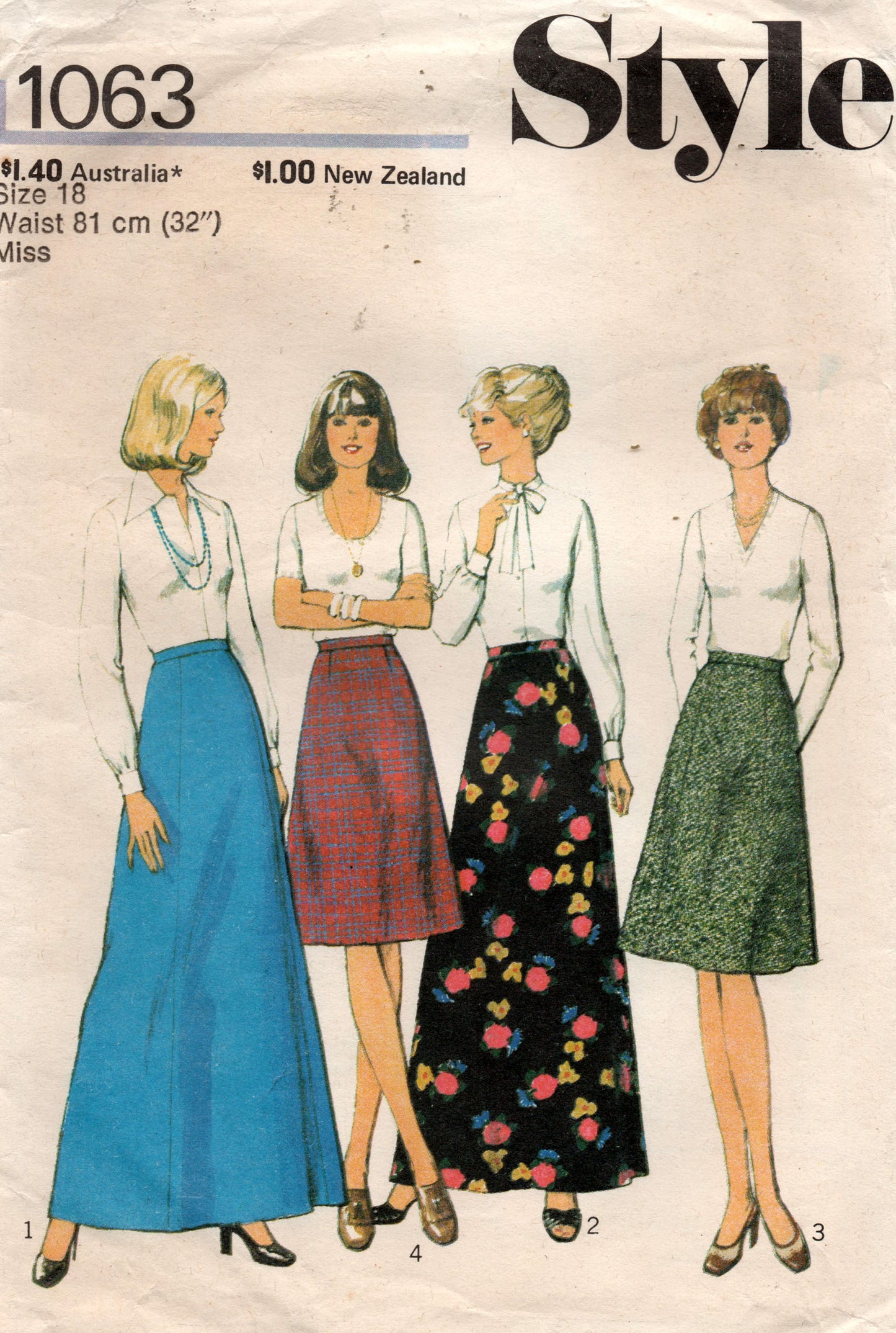 Style 1063 Womens EASY A Line Skirts 1970s Vintage Sewing Pattern Size 12 or 18