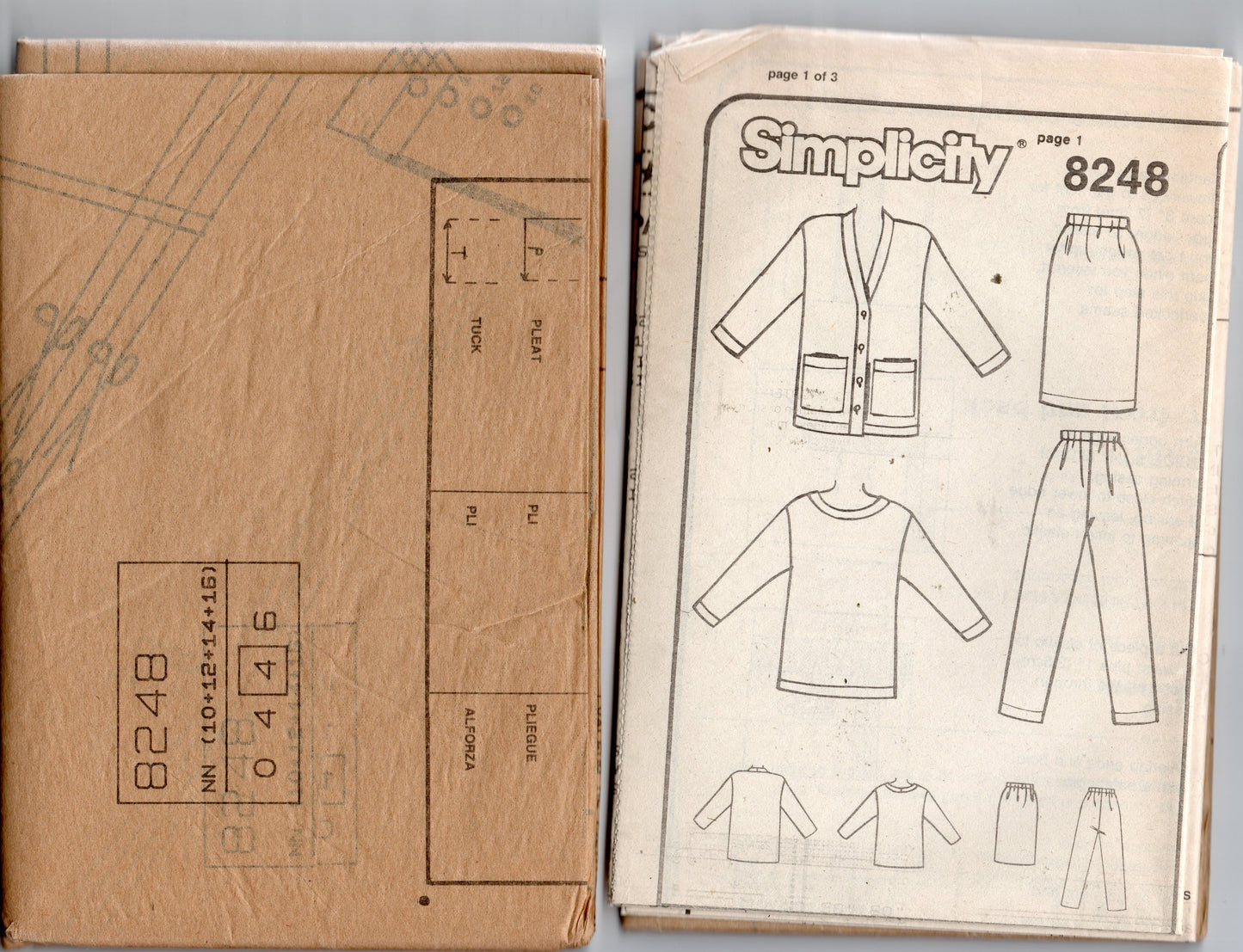 Patrón de costura vintage de los años 80 para guardarropa Simplicity 8248 JIFFY, sin cortar, doblado de fábrica, talla 10-16