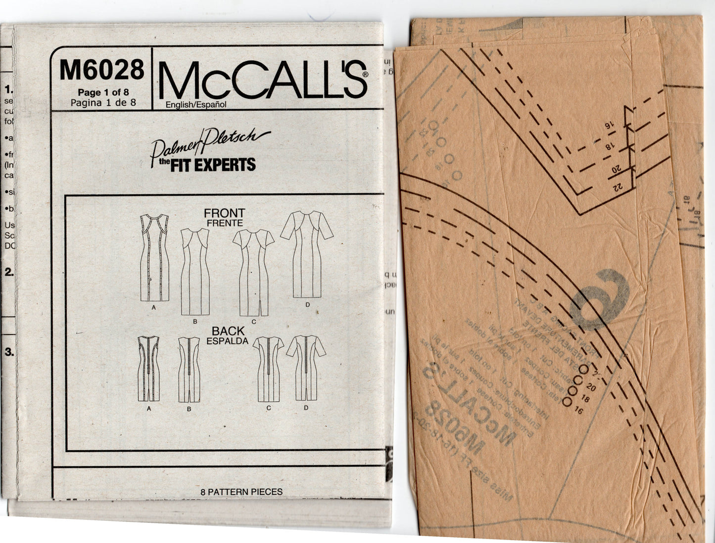 McCall's M6028 PALMER PLETSCH Womens Perfect Fit Princess Seamed Sheath Dress Out Of Print Sewing Pattern Sizes 16 - 22 UNCUT Factory Folded