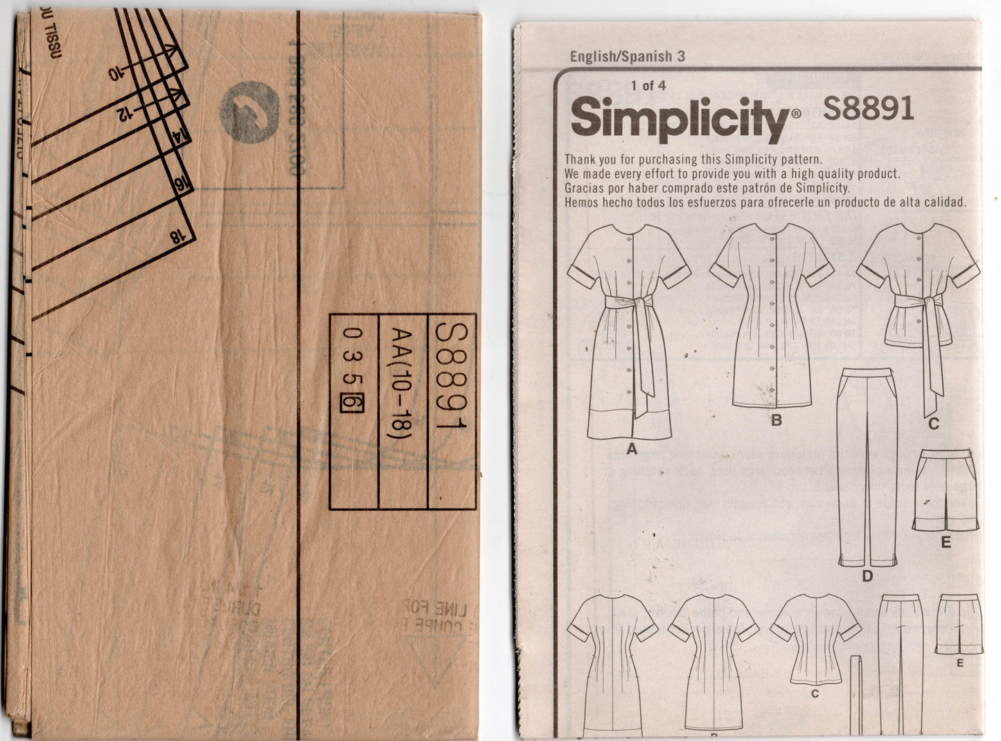 Simplicity 8891 Womens Dress Tops Pants & Shorts Out Of Print Sewing Pattern Size 10 - 18 UNCUT Factory Folded