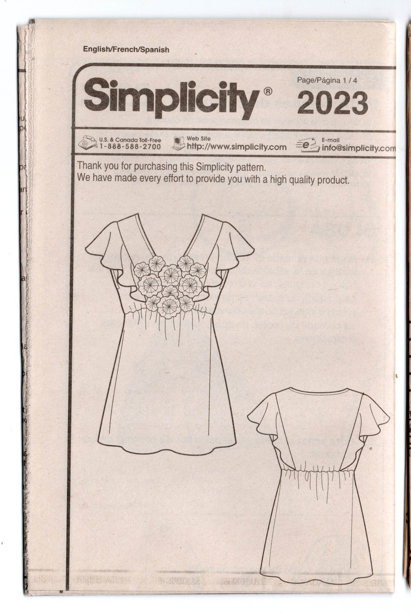 Patrón de costura de jersey con volantes para mujer Simplicity 2023, fácil de usar, agotado, talla 10-18, sin cortar, doblado de fábrica