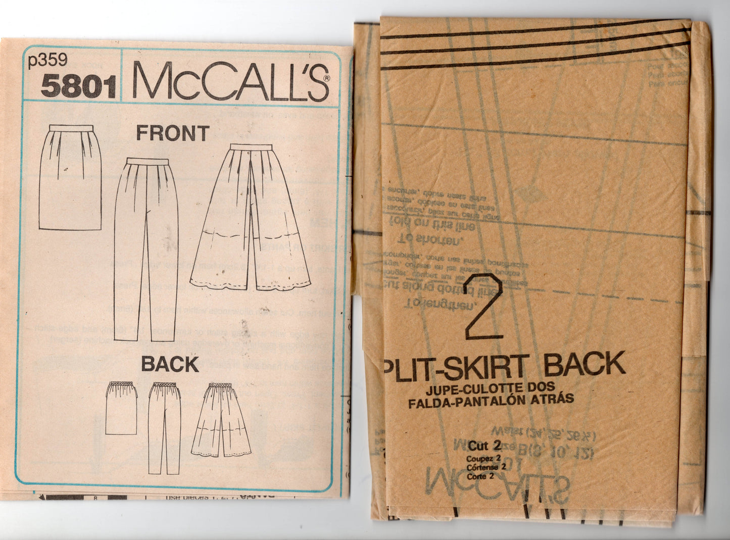 Patrón de costura vintage de los años 90 para falda, culotte y pantalones para mujer McCall's 5801, talla 8 a 12, sin cortar, doblado de fábrica
