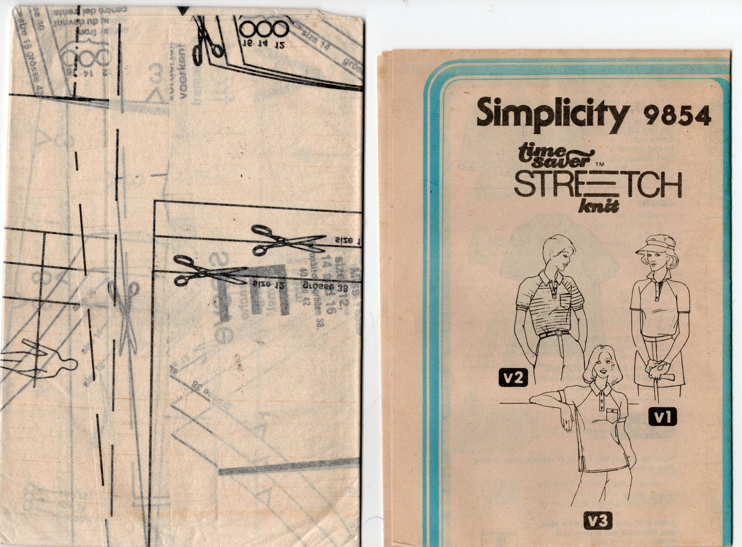 Simplicity 9854 Womens EASY Raglan Sleeved Stretch Tab Neck Shirts 1980s Vintage Sewing Pattern Size 8-12 or 12-16 UNCUT Factory Folded