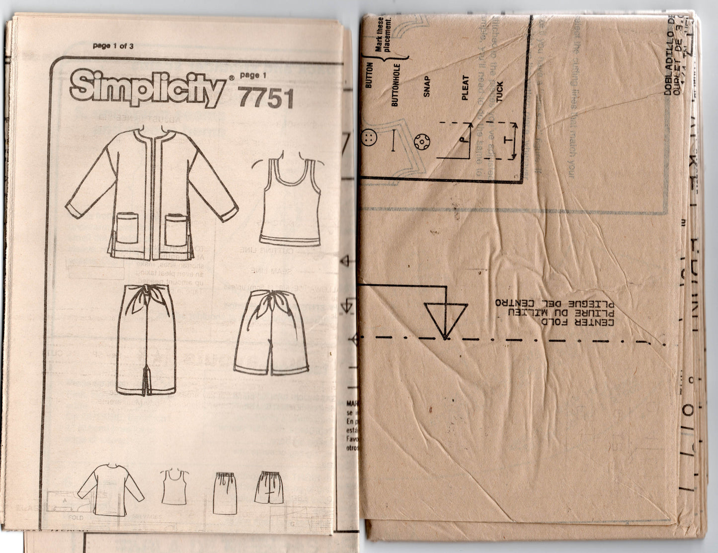 Patrón de costura vintage de los años 90 para guardarropa de mujer Simplicity 7751, sin cortar, doblado de fábrica, talla 10 a 14