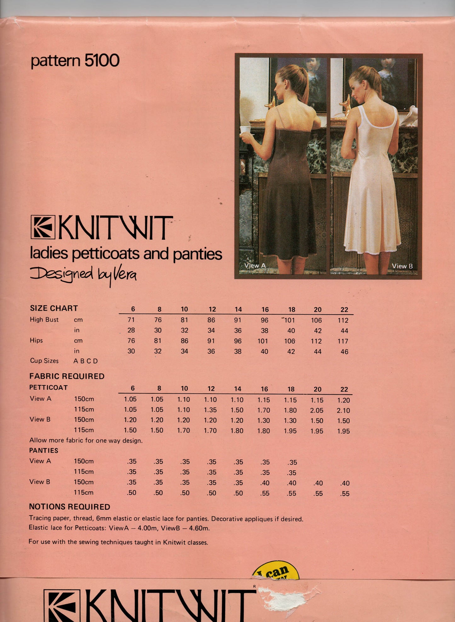 Knitwit 5100 Womens Bikini Briefs & Full Slips 1980s Vintage Sewing Pattern Sizes 6 - 22 UNCUT Factory Folded Master Pattern