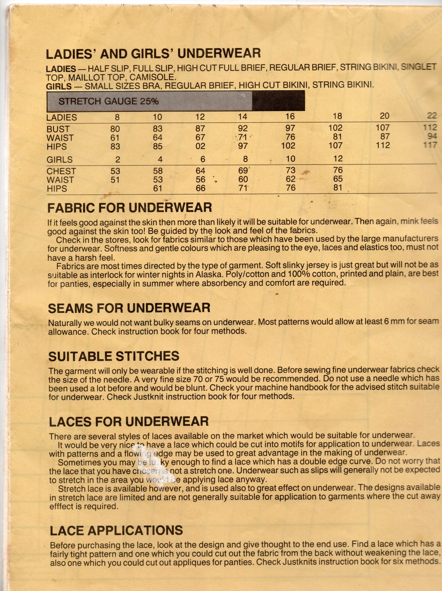 Patrón de costura vintage de los años 90 para ropa interior de Justknits para mujeres y niñas, tallas 8 a 22 y niñas de 2 a 12 años, sin cortar, doblado de fábrica