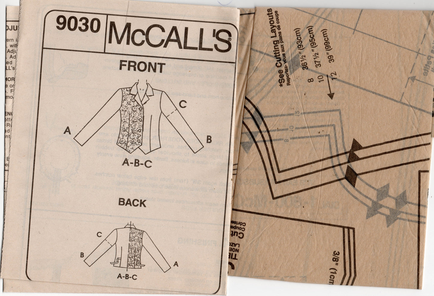 Patrón de costura vintage de los años 90 para camisas con chaleco simulado para mujer McCall's 9030, talla 8 a 12, sin cortar, dobladas de fábrica