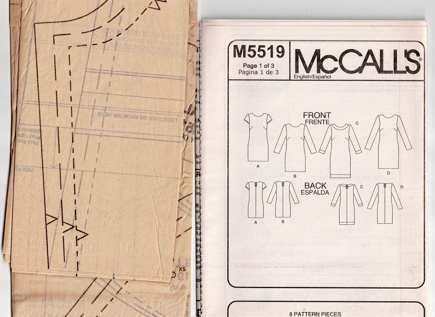 McCall's 5519 Womens EASY 1 Hour Slim Dress Out Of Print Sewing Pattern Size XS - MED UNCUT Factory Folded