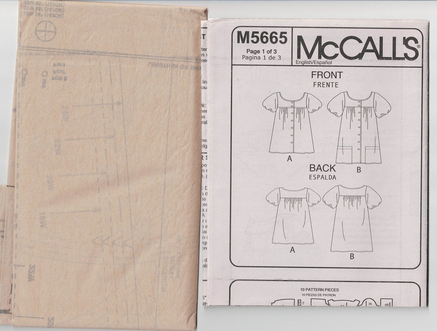 Patrón de costura de túnica con canesú para mujer McCall's 5665, agotado, talla 18W - 24W, sin cortar, doblado de fábrica