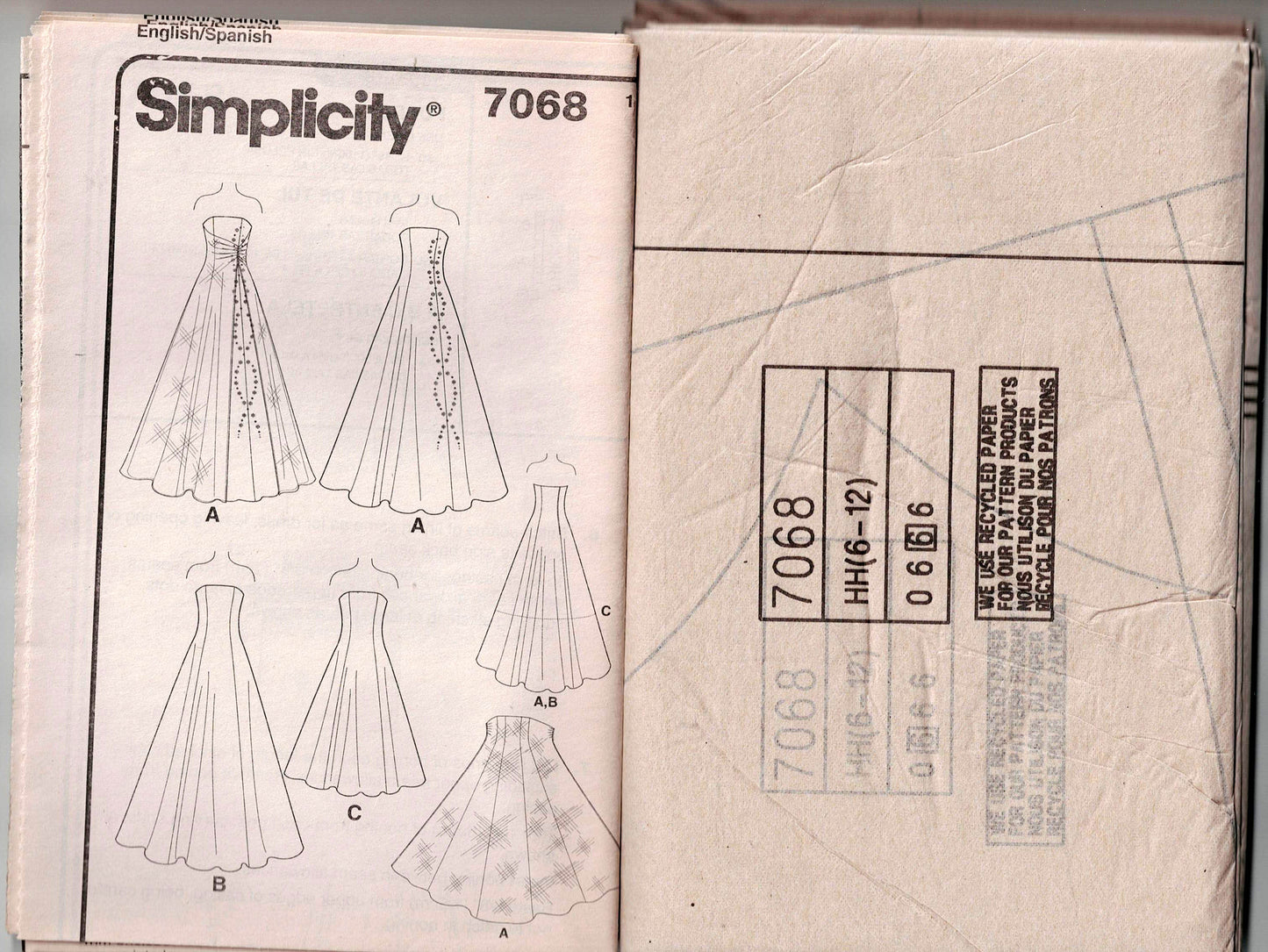 Simplicity 7068 Womens Strapless Evening or Bridal Gown & Detachable Overdress Out Of Print Sewing Pattern Size 6 - 12 UNCUT Factory Folded