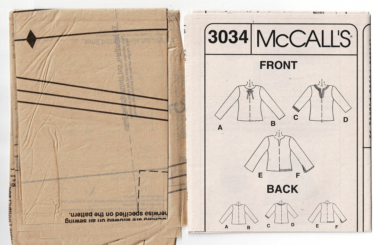McCall's 3032 Womens EASY Pullover Caftan Tops Out Of Print Sewing Pattern Size XS - MED UNCUT Factory Folded