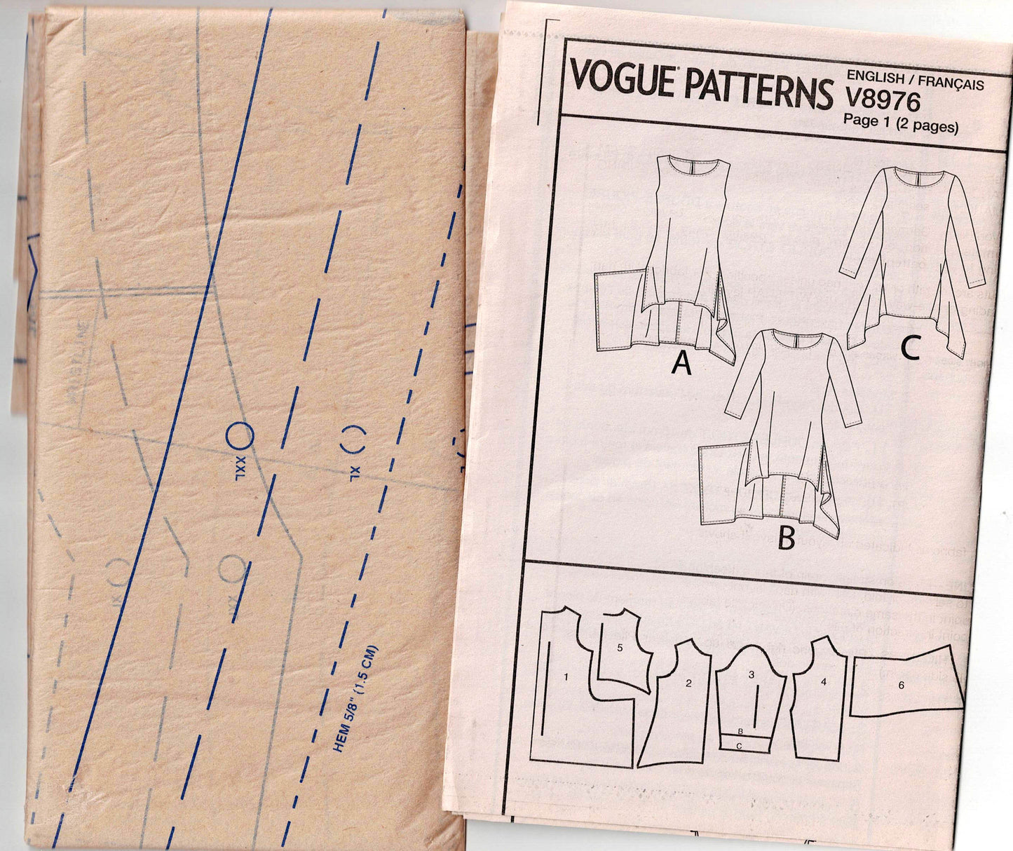 Very Easy Vogue 8976 Womens Stretch Knit Flounced Hem Tunic Tops Out Of Print Sewing Pattern Size L - XXL UNCUT Factory Folded