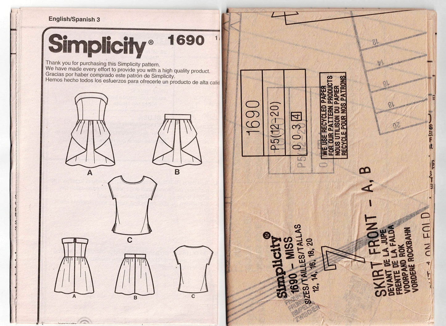 Simplicity 1690 LEANNE MARSHALL Womens Peplum Dress Skirt & Tops Out Of Print Sewing Pattern Sizes 4 - 12 or 12 - 20 UNCUT Factory Folded