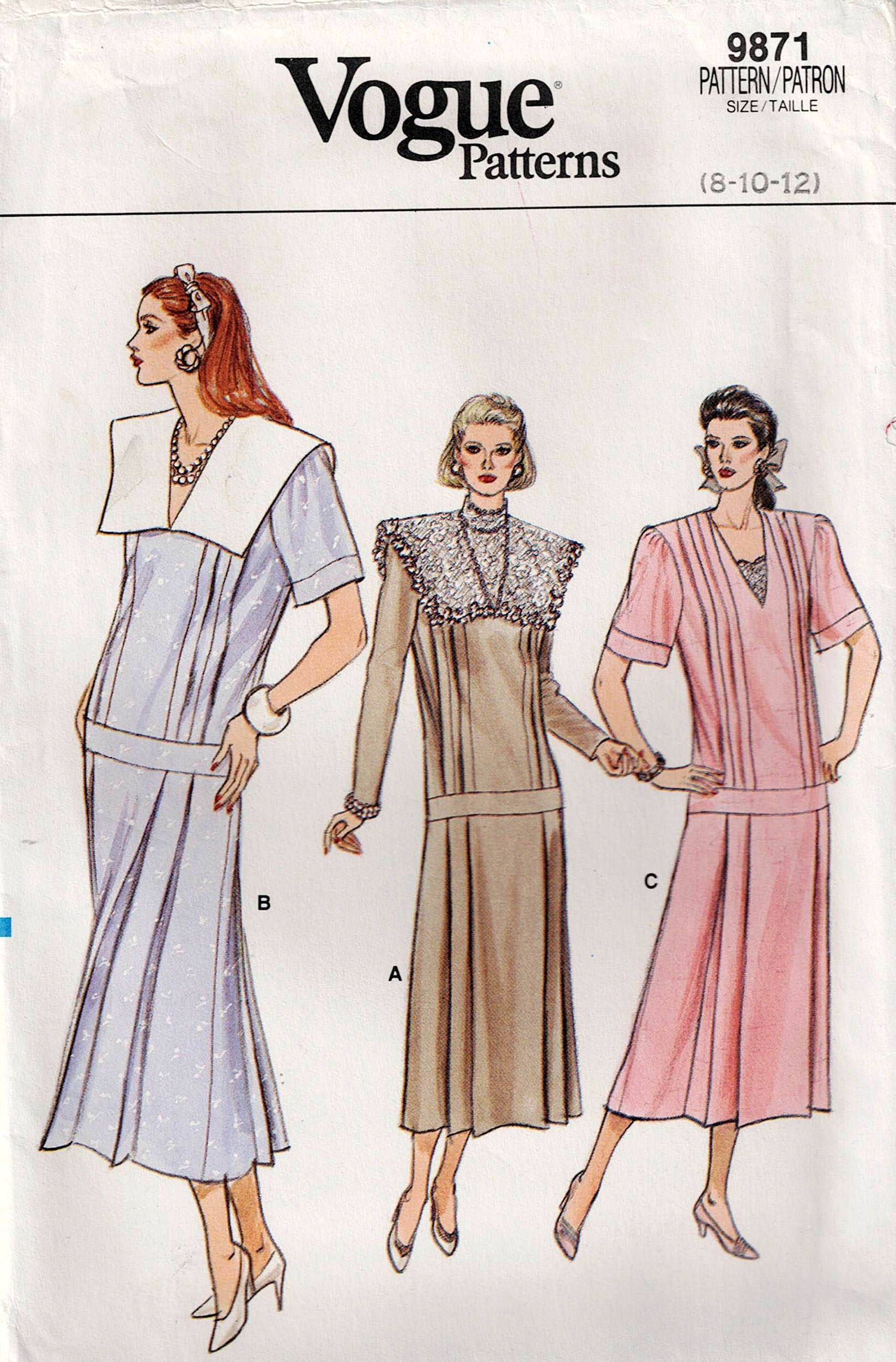 Vogue 9871 Womens Dropped Waist Dress with Side Pleats 1980s Vintage P All The Precious Things Vogue 9871 Womens Dropped Waist Dress with Side Pleats 1980s Vintage P All The Precious Things