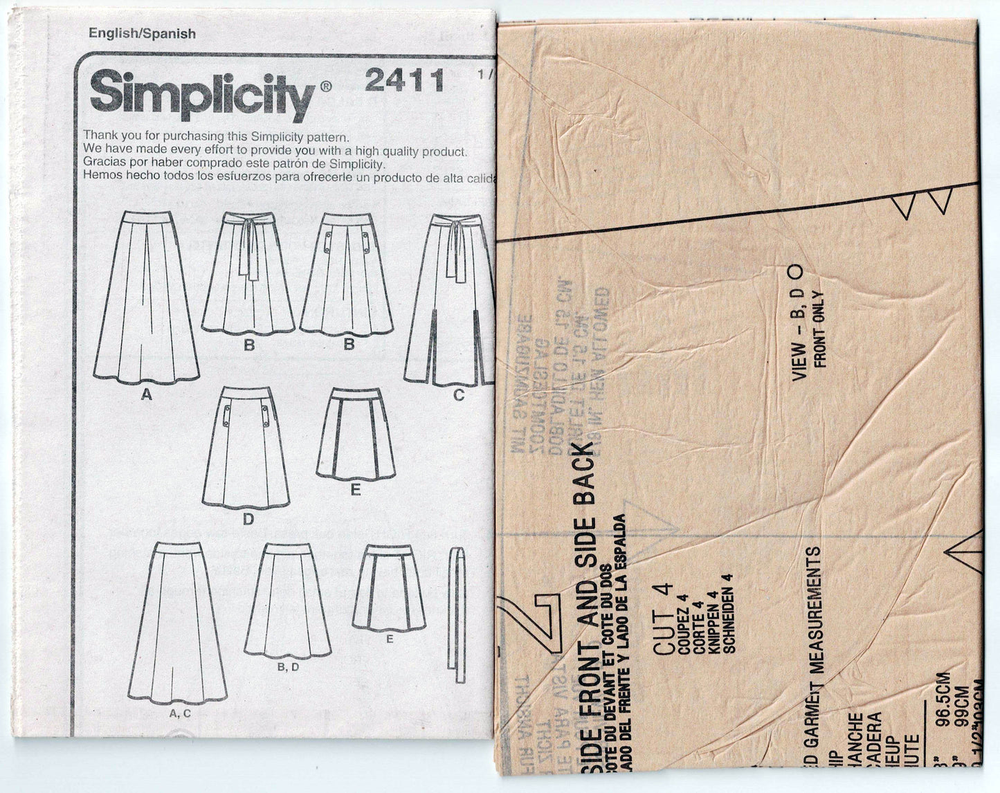 Patrón de costura de faldas con paneles Simplicity 2411 para mujer, sin cortar, dobladas de fábrica, talla 8-16