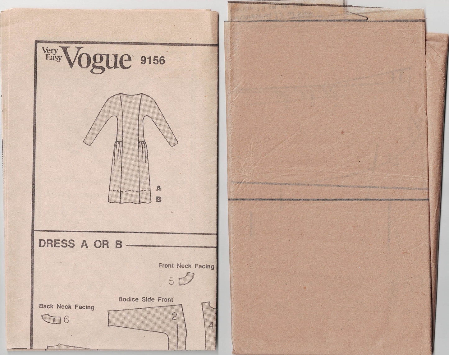 Vogue 9156 Womens Straight Dress with Side Hip Gathers 1980s Vintage Sewing Pattern Size 12 Bust 34 Inches