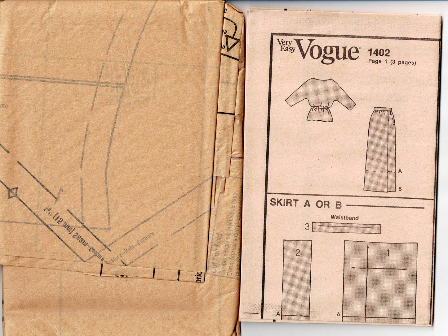 Vogue Paris Original 1402 BELLVILLE SASSOON Womens Back Cowl Evening Top & Skirt 1980s Vintage Sewing Pattern Size 16 Bust 38 Inches UNCUT Factory Folded
