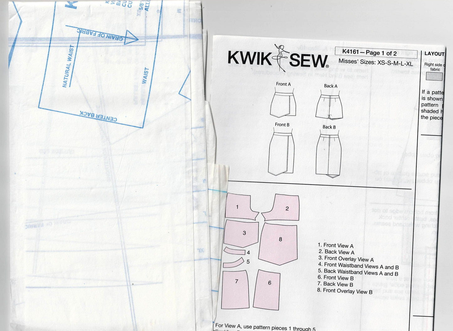Kwik Sew 4161 Womens Asymmetric Skort & Wrap Skirt Out Of Print Sewing Pattern Size XS - XL UNCUT Factory Folded