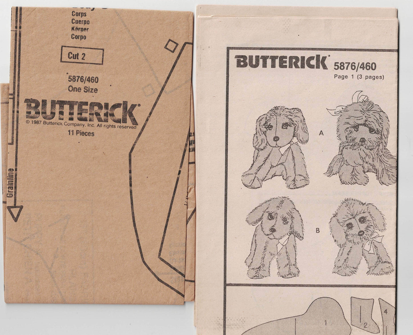 Butterick 5876 RACHEL WALLIS Stuffed Puppy Dog Toys 1980s Vintage Sewing Pattern UNCUT Factory Folded