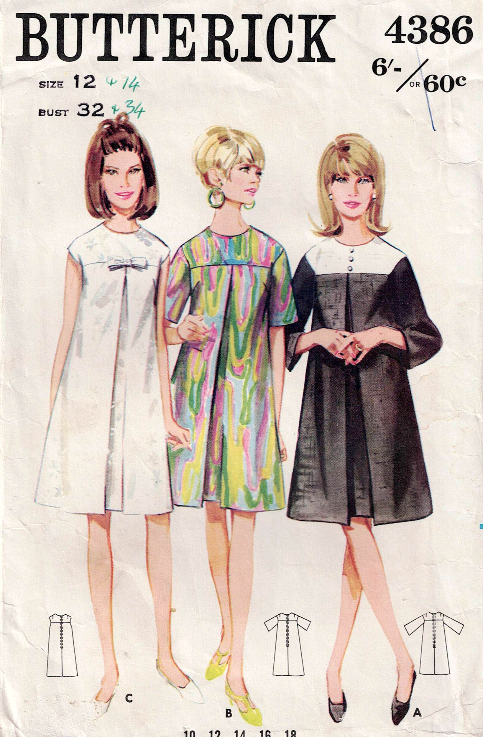 60s tent dress Butterick 4386 Womens Yoked Tent Dress with Inverted Pleat 1960s Vinta – All The Precious Things