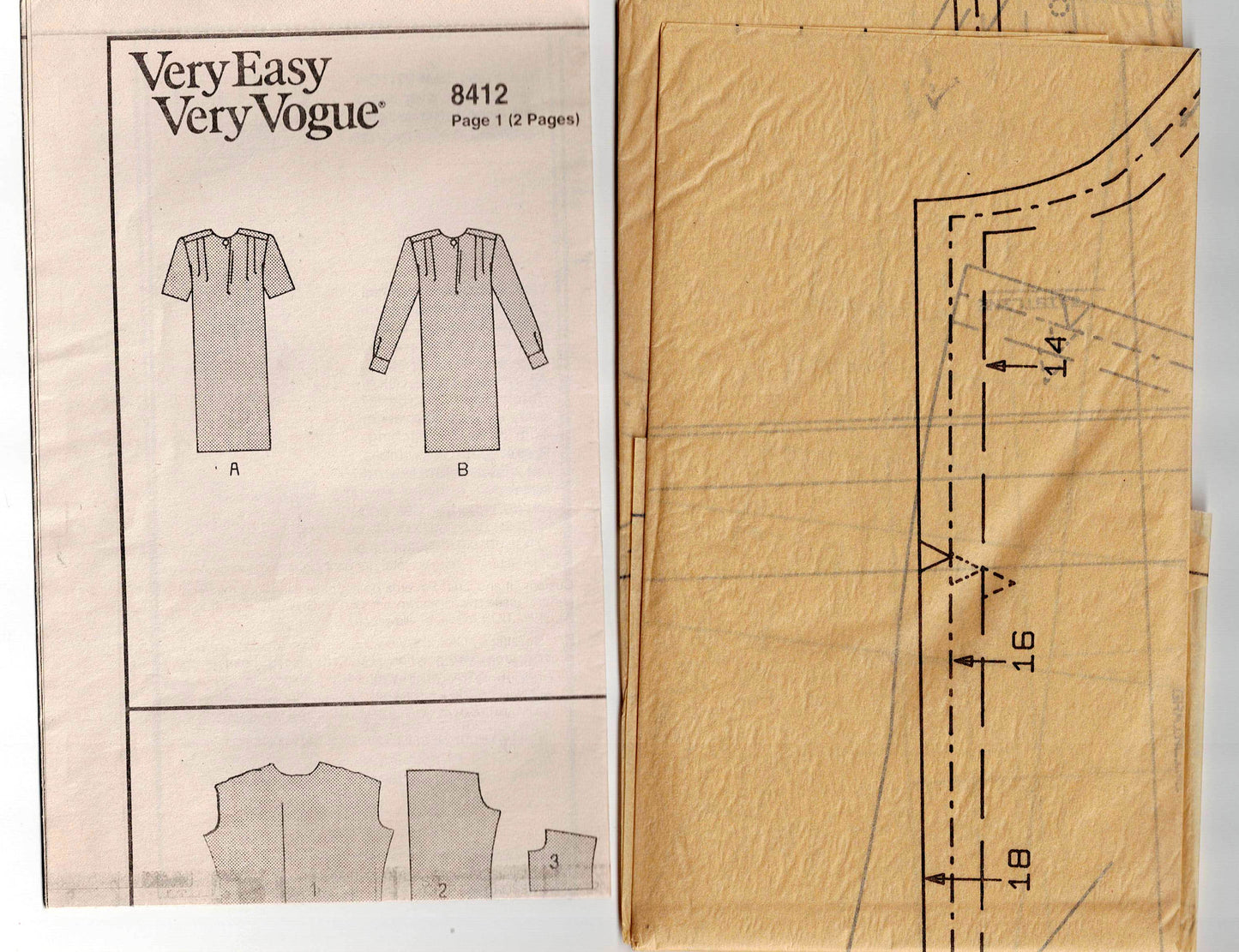 Vogue 8412 Womens Straight Dress with Pleated Shoulders 1990s Vintage Sewing Pattern Size 14 - 18 UNCUT Factory Folded